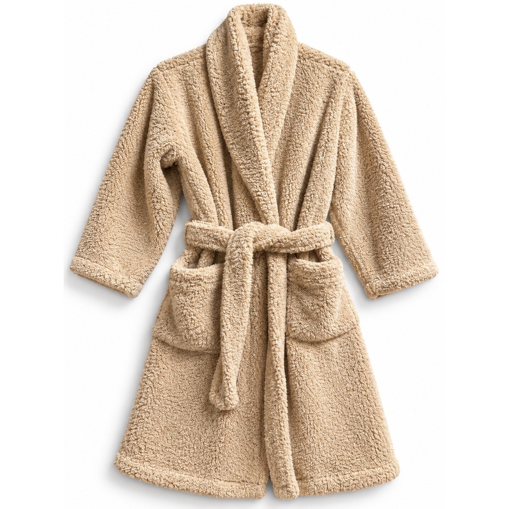 Pottery Barn Teddy Bear Robe Camel Tan Faux Fur Plush Bathrobe Medium